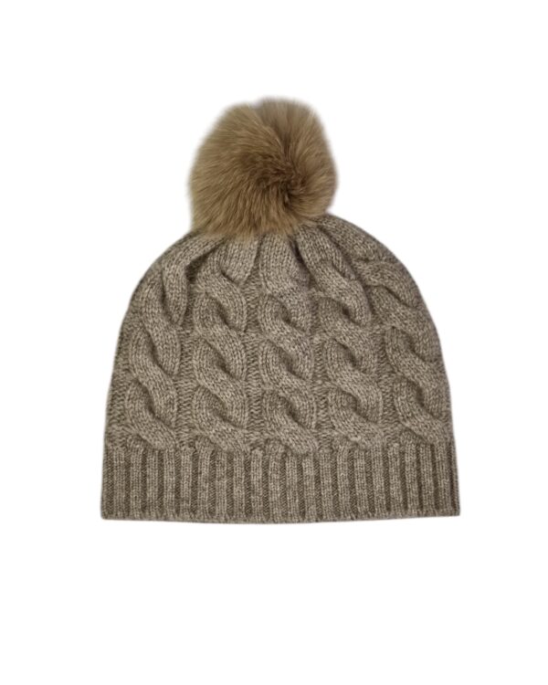 Bonnet torsadé en duvet de yak avec pompon
