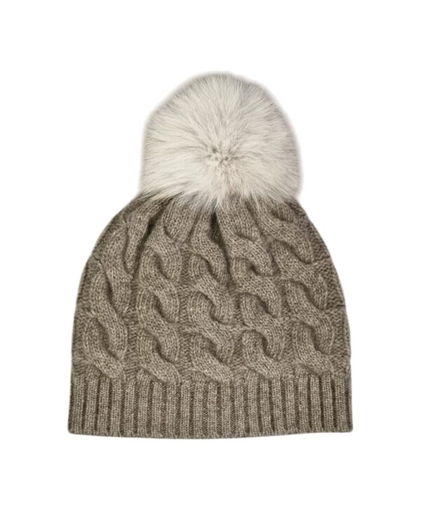 Bonnet torsadé en duvet de yak avec pompon