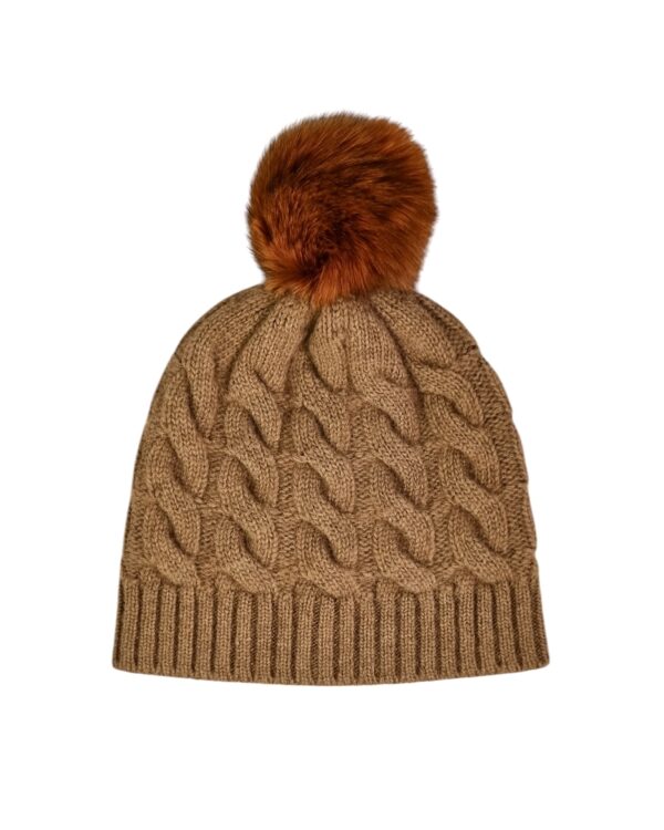 Bonnet en Laine de chameau avec pompon.