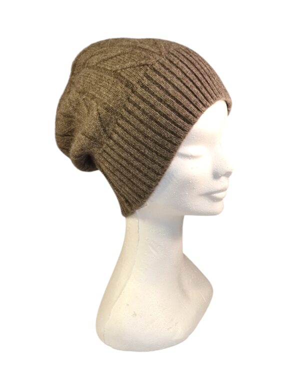 Bonnet torsadé à revers côtelé, 100% en yak de duvet, taille unique, unisex