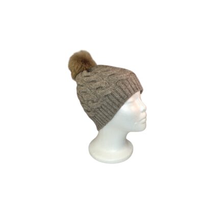 Bonnet en duvet de yak avec pompon - gris chaud