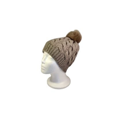 Bonnet en duvet de yak avec pompon - gris chaud