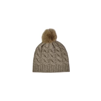Bonnet en duvet de yak avec pompon - gris chaud