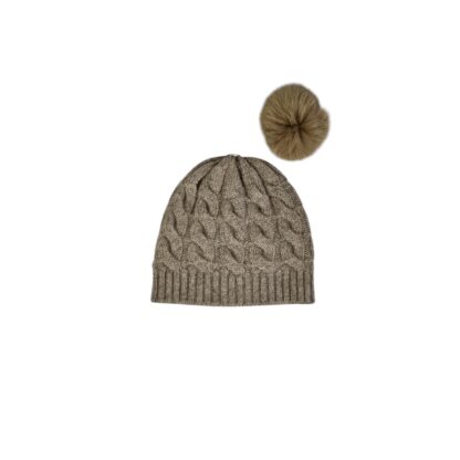 Bonnet en duvet de yak avec pompon - gris chaud