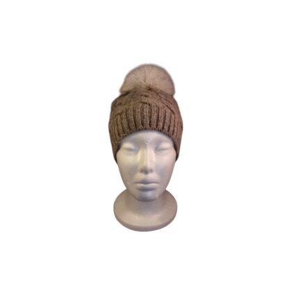 Bonnet en duvet de yak avec pompon - cappuccino