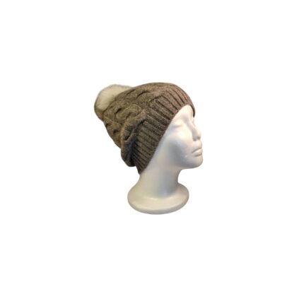 Bonnet en duvet de yak avec pompon - gris chaud
