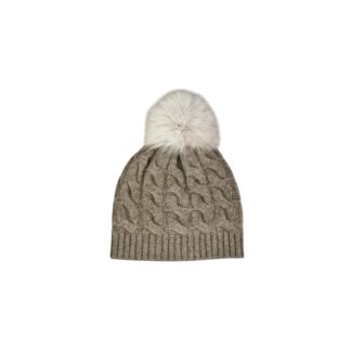 Bonnet en duvet de yak avec pompon- gris chaud