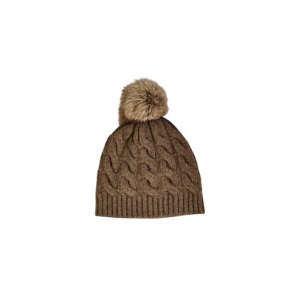 Bonnet en duvet de yak avec pompon - cappuccino