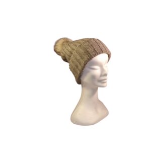 Bonnet en cachemire avec revers et pompon