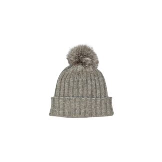 Bonnet en duvet de yak avec revers et pompon