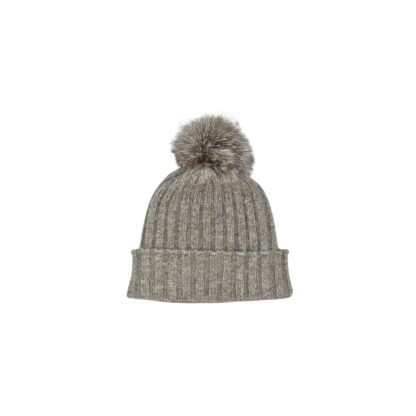 Bonnet en duvet de yak avec revers et pompon