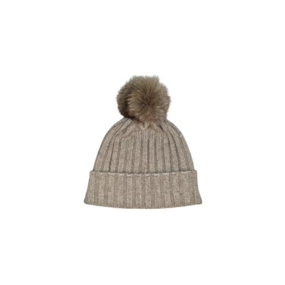 Bonnet en cachemire avec revers et pompon