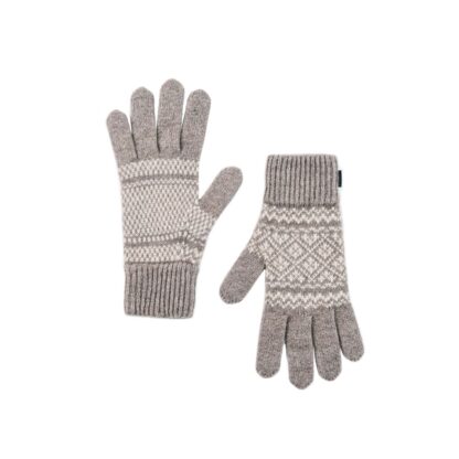 Gants en duvet de yak, motif jacquard, gris claires