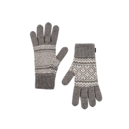 Gants en duvet de yak, motif jacquard, gris