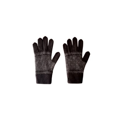 Gants en duvet de yak, motif jacquard, brun foncés et gris foncés