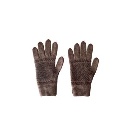 Gants en duvet de yak, motif jacquard, cappuccino et brun foncés