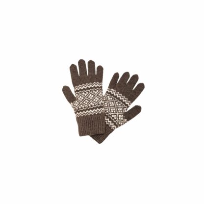 Gants en duvet de yak, motif jacquard, cappuccino et blanc crème