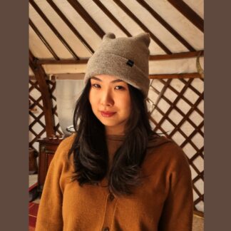 Bonnet en laine de yak gris chaud avec oreilles, tricot fin doublé, léger et confortable